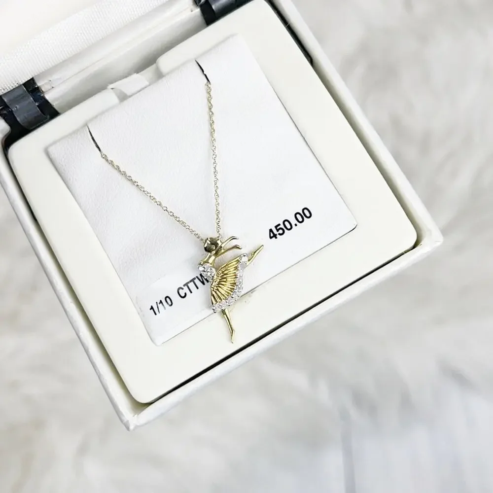 10KT Women's Gold Ballet‎ Ballerina Pendant Necklace NEW
